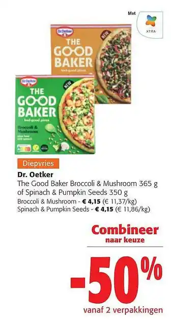 Colruyt Dr oetker the good baker broccoli & mushroom or spinach & pumpkin seeds aanbieding