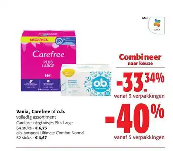 Colruyt Vania, carefree of ob inlegkruisjes plus large, ob tampons ultimate comfort normal aanbieding