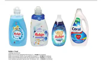 Colruyt Robijn of coral wasverzachter, vloeibaar wasmiddel aanbieding