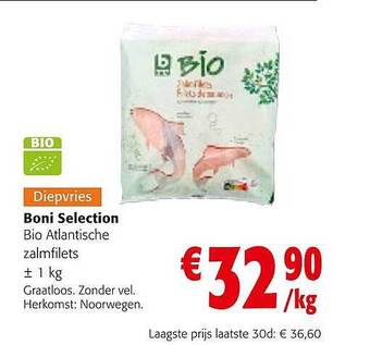 Colruyt Boni selection bio atlantische zalmfilets aanbieding