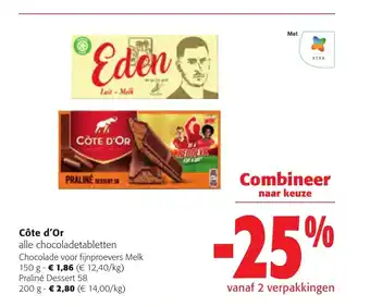 Colruyt Cote d'or alle chocoladetablette voor fijnproevers melk 150g aanbieding