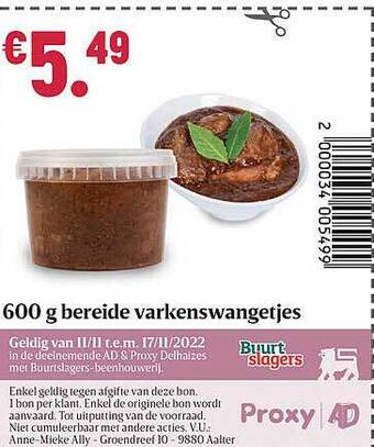 Buurtslagers Bereide varkenswangetjes aanbieding