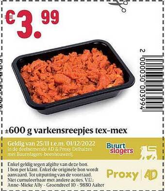 Buurtslagers Varkensreepjes texmex aanbieding