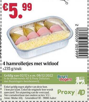 4 hamrolletjes met witloof