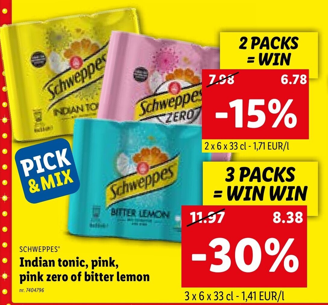Schweppes Indian tonic 2x6x33CL nr. 7404796 promotie bij Lidl