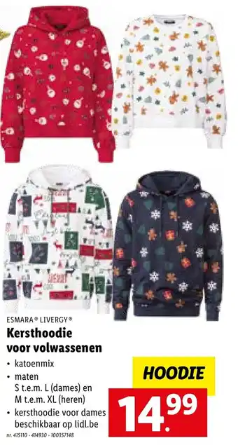 Lidl Esmara kersthoodie voor volwassenen S t.e.m. L nr. 415110 aanbieding