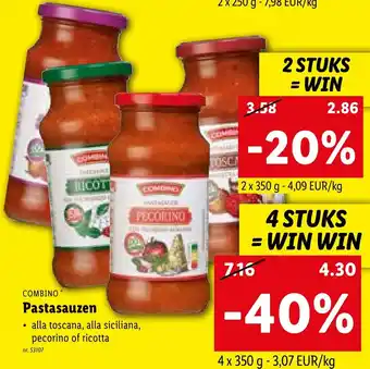 Lidl Combino pastasauzen 2x350G nr. 53107 aanbieding
