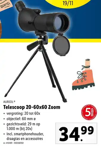 Lidl Auriol telescoop 20-60x60 zoom nr. 415489 aanbieding