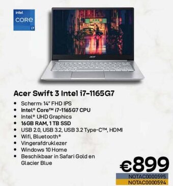 CompuDeals Acer swift 3 intel i7-1165G7 aanbieding