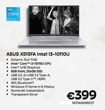 CompuDeals Asus X515FA intel i3-10110U aanbieding
