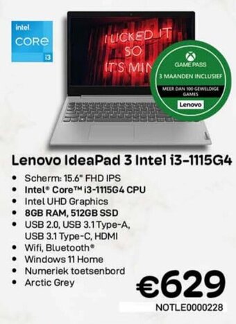 CompuDeals Lenovo IdeaPad 3 intel i3-1115G4 aanbieding