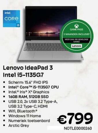 CompuDeals Lenovo IdeaPad 3 intel i5-1135G7 aanbieding