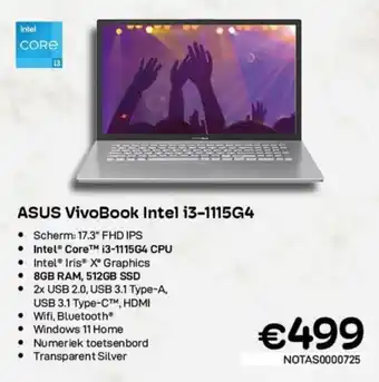 CompuDeals Asus vivobook intel i3-1115G4 aanbieding