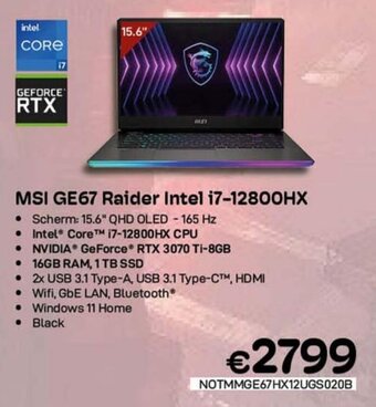 CompuDeals MSI GE67 raider intel i7-12800HX aanbieding