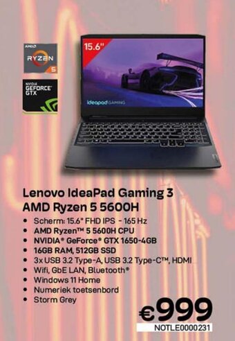 CompuDeals Lenovo IdeaPad Gaming 3 AMD Ryzen 5 5600H aanbieding