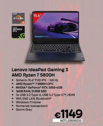 CompuDeals Lenovo IdeaPad Gaming 3 AMD Ryzen 7 5800H aanbieding