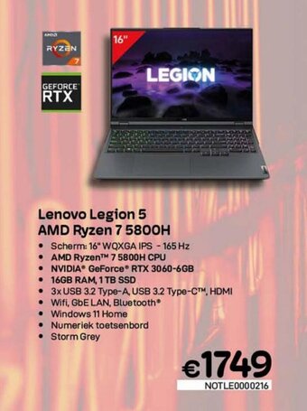 CompuDeals Lenovo Legion 5 AMD Ryzen 7 5800H aanbieding