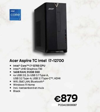 CompuDeals Acer Aspire TC Intel i7-12700 aanbieding