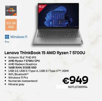 CompuDeals Lenovo thinkbook 15 AMD ryzen 7 5700U aanbieding