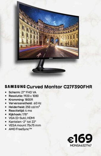 CompuDeals Samsung curved monitor C27F390FHR aanbieding