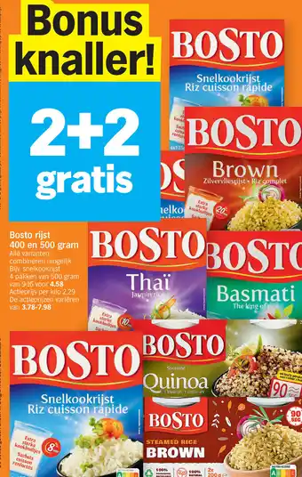 Albert Heijn Bosto Rijst 400 en 500gram 2+2 Gratis aanbieding