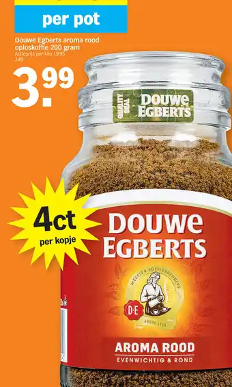Albert Heijn Douwe Egberts Aroma Rood Oploskoffie 200gram aanbieding