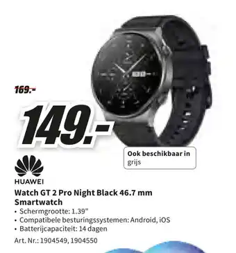 MediaMarkt Huawei Watch GT 6 Pro Night Black 46.7mm Smartwatch aanbieding
