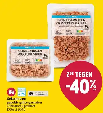 Delhaize Gekookte en Gepelde Grijze Garnalen 100g of 200g aanbieding