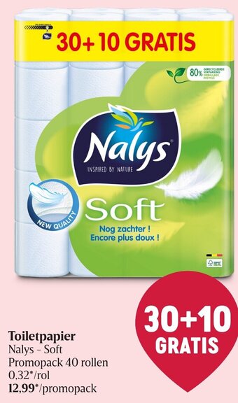 Delhaize Nalys - Soft Toiletpapier 30+10 Gratis aanbieding