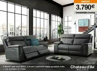In master leder zwart mf631 3 zit met 2 elektrische relaxen op dubbele motor + 2 zit