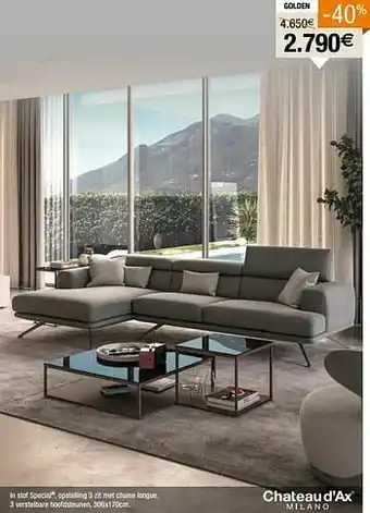 In stof special opstelling 3 zit met chaise longue 3 verstelbare hoofdsteunen
