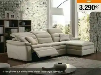 Chateau d'Ax In family leder 3 zit met elektrische relax en chaise longue aanbieding