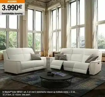 Chateau d'Ax In master leder mf601 wit 3 zit met 2 elektrische relaxen op dubbele motor + 2 zit aanbieding