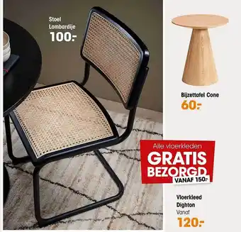 Kwantum Stoel lombardije, bijzettafel cone, vloerkleed dighton aanbieding