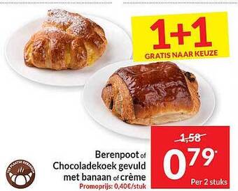 Intermarché Berenpoot of chocoladekoek gevuld met banaan of creme aanbieding