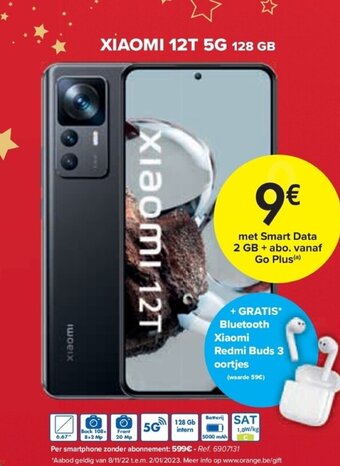 Carrefour Xiaomi 12T 5G 128GB Met Smart Data 2GB + Abo Vanaf Go Plus aanbieding