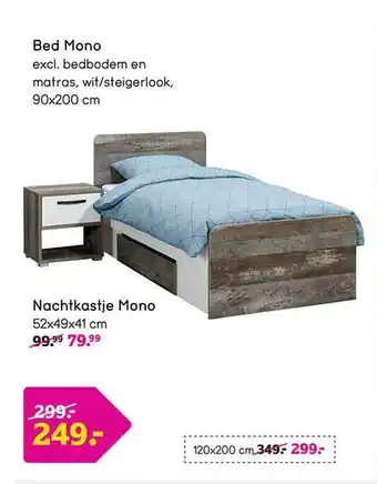 Leen Bakker Bed mono, nachtkastje mono aanbieding