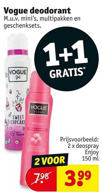 Kruidvat Vogue deodorant 1+1 gratis aanbieding