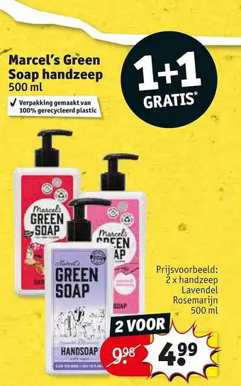 Kruidvat Marcel's green soap handzeep 500 ml 1+1 gratis aanbieding