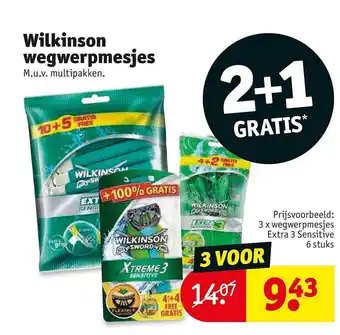 Kruidvat Wilkinson wegwerpmesjes 2+1 gratis aanbieding