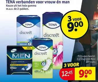 Kruidvat Tena verbanden voor vrouw en man aanbieding