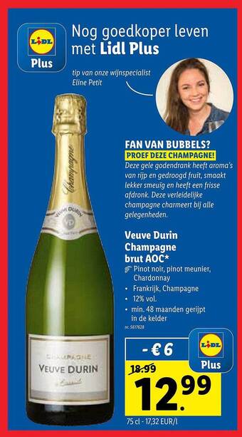 Lidl Veuve durin champagne brut aoc aanbieding