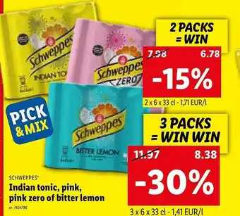 Schweppes indian tonic, pink, pink zero of bitter lemon