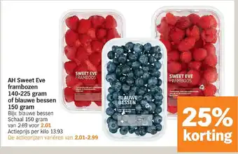 Albert Heijn AH Sweet Eve frambozen 140-225 gram of blauwe bessen 150 gram aanbieding