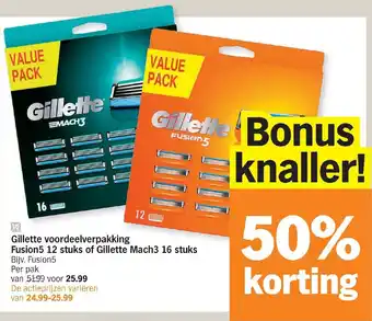 Gillette voordeelverpakking Fusion5 12 stuks of Gillette Mach3 16 stuks