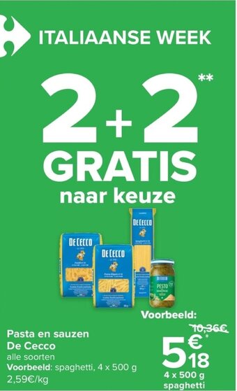 Carrefour Pasta en sauzen De Cecco aanbieding