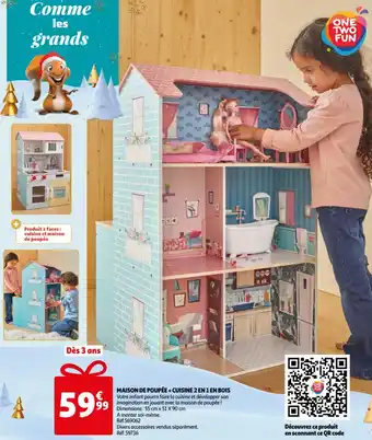 Auchan Maison de poupee + cuisine 2 en 1 en bois 55CM x 51 x 90CM Ref. 59736 aanbieding