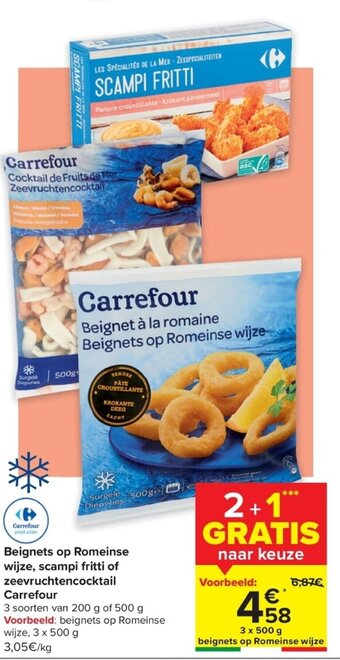 Carrefour Beignets op Romeinse wijze, scampi fritti of zeevruchtencocktail Carrefour aanbieding