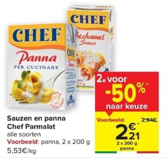 Carrefour Sauzen en panna Chef Parmalat aanbieding