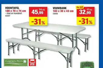Hubo Vouwtafel En Vouwbank Garden Plus aanbieding